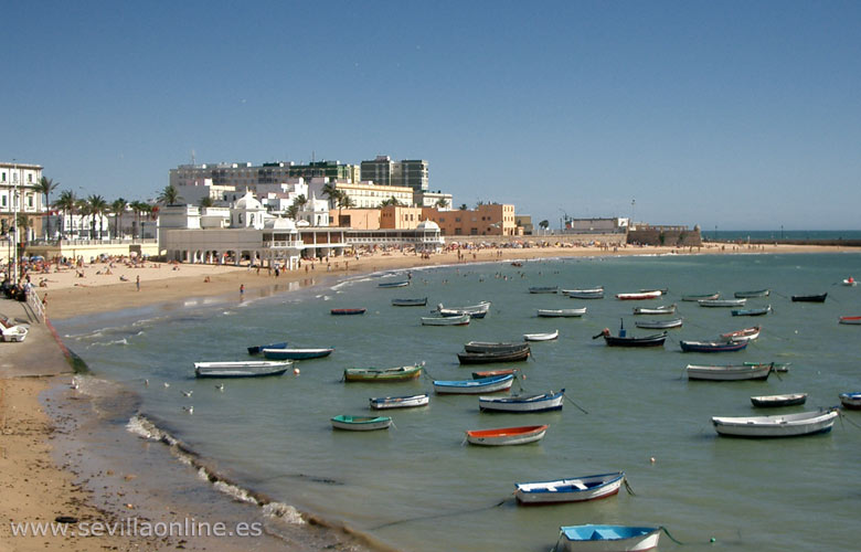 Playa de la Caleta direct aan het centrum Cadiz aan de Costa de la Luz - Andalusië, Spanje.