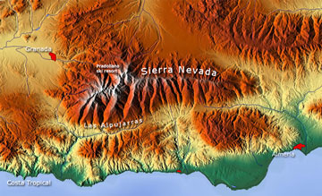 Het Sierra Nevada gebergte, natuurpark en skigebied van Andalusië, zuid-Spanje