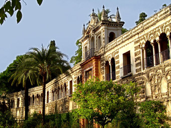 De tuinen van het Alcazar paleis in Sevilla.